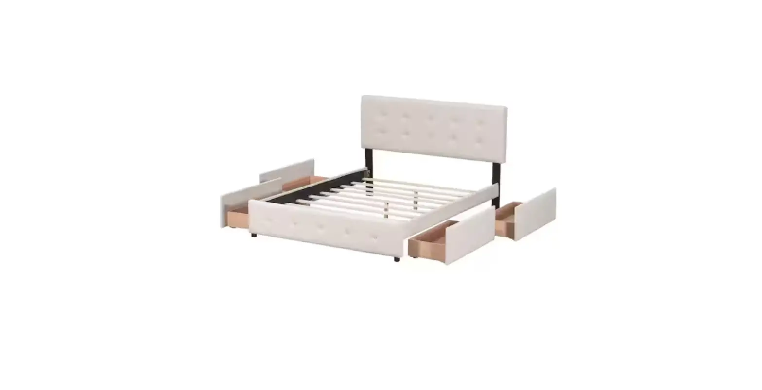 Aoibox Snmx4173 Beige Wooden Frame Queen Size Upholstered Platform Bed Instruction Manual